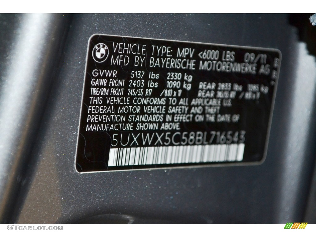 2011 BMW X3 xDrive 28i Info Tag Photo #77759934