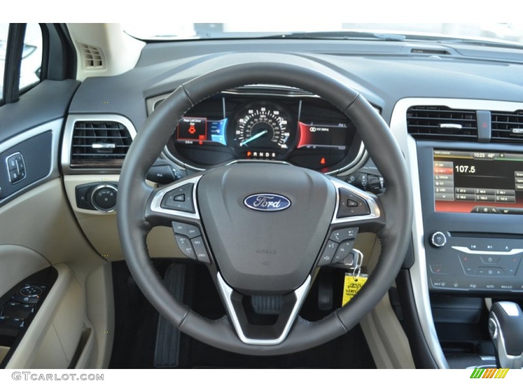 2013 Ford Fusion SE 1.6 EcoBoost Dune Steering Wheel Photo #77760990