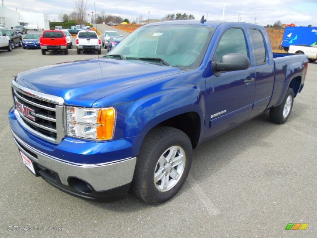 2013 Sierra 1500 SLE Extended Cab - Heritage Blue Metallic / Ebony photo #1