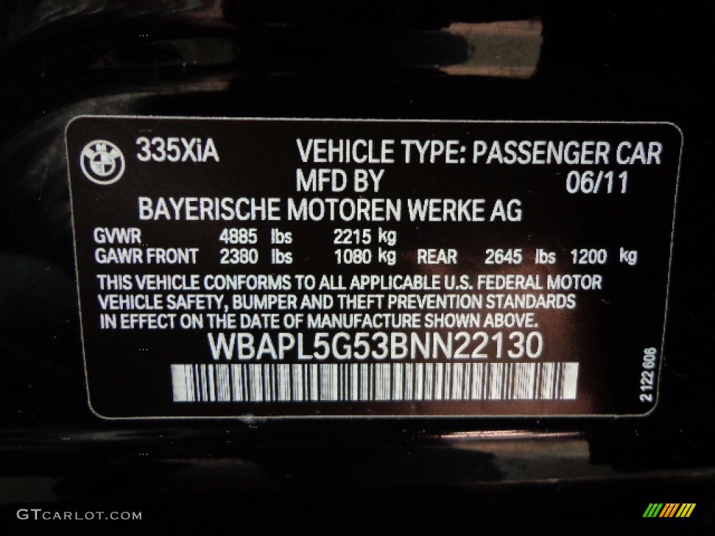 2011 BMW 3 Series 335i xDrive Sedan Info Tag Photo #77769434