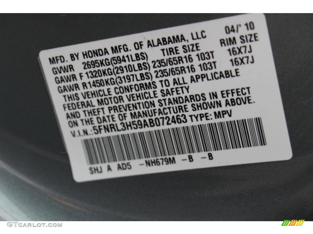 2010 Odyssey Color Code NH679M for Slate Green Metallic Photo #77773473