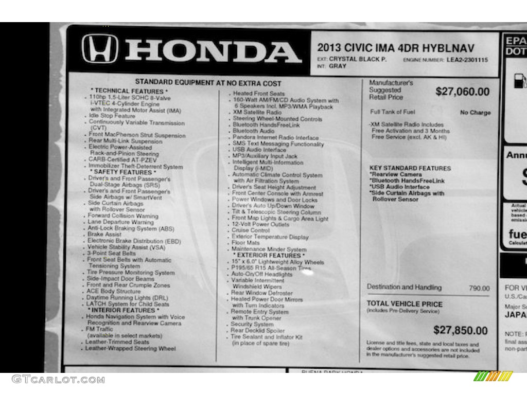 2013 Honda Civic Hybrid-L Sedan Window Sticker Photo #77777767