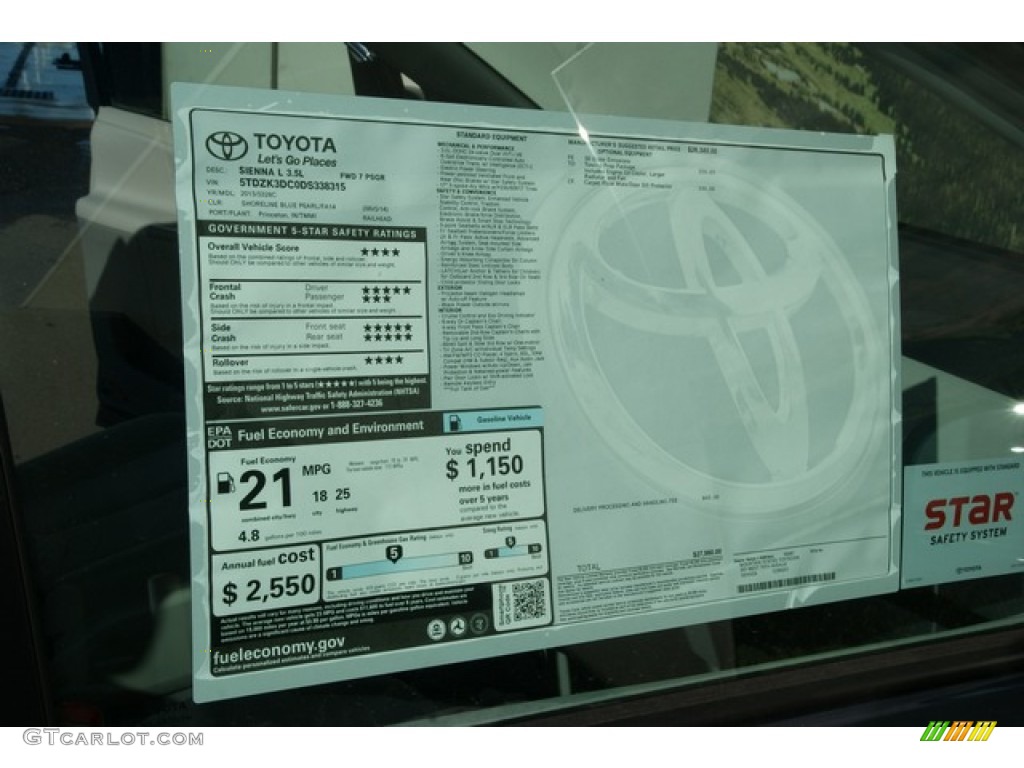 2013 Toyota Sienna V6 Window Sticker Photos