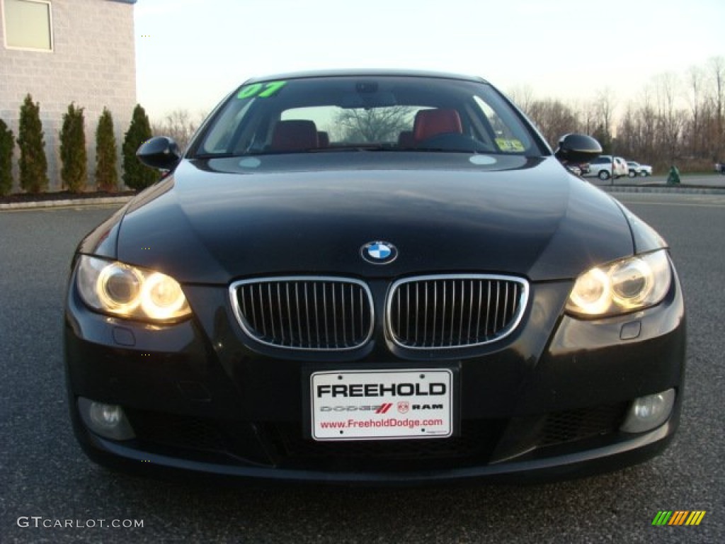 2007 3 Series 328xi Coupe - Jet Black / Coral Red/Black photo #2