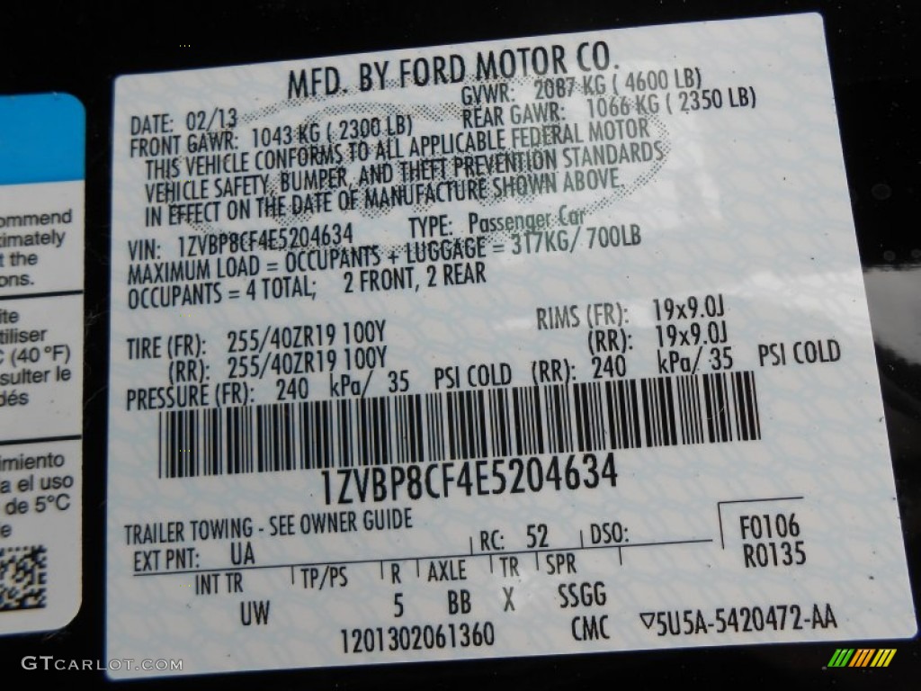 2014 Mustang Color Code UA for Black Photo #77787647