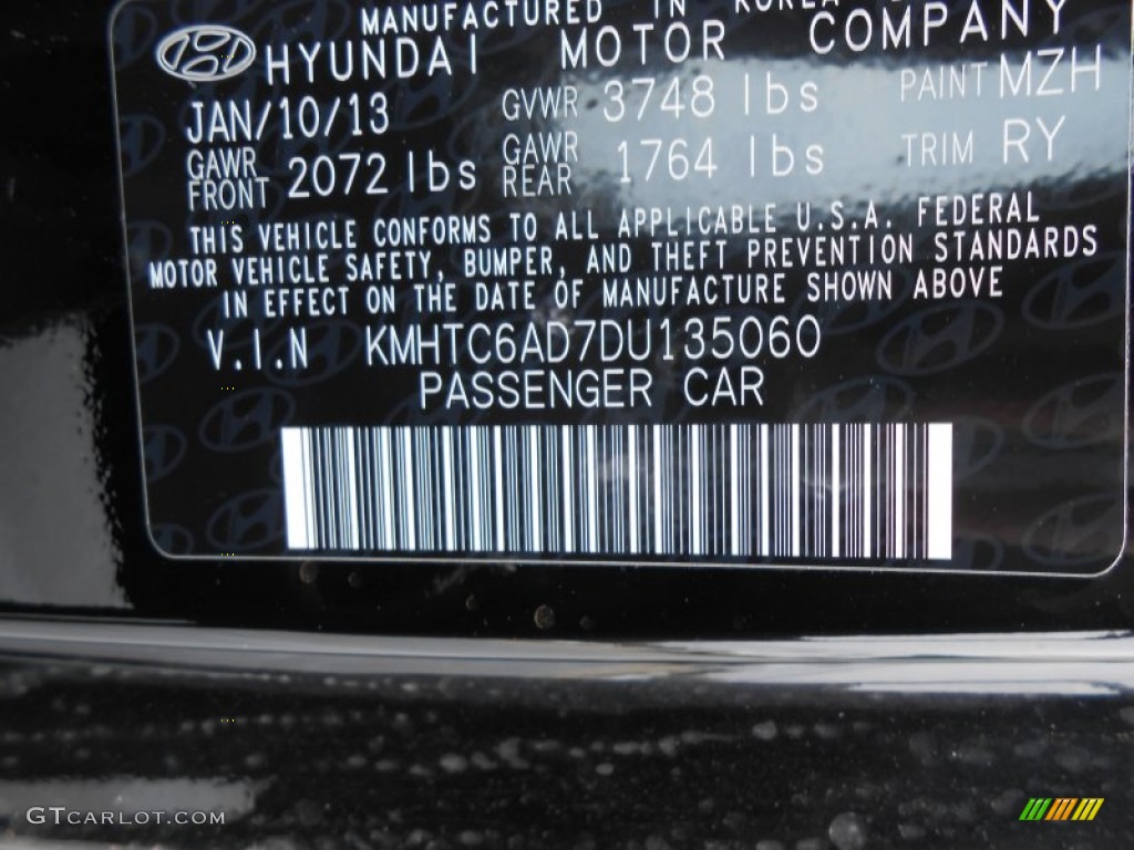 2013 Veloster Color Code MZH for Ultra Black Photo #77790145