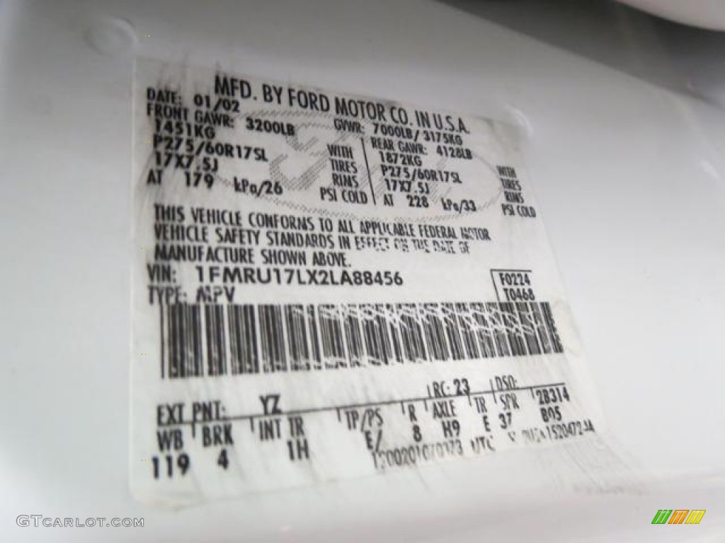 2002 Expedition Color Code YZ for Oxford White Photo #77792633