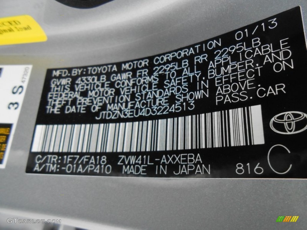 2013 Prius v Color Code 1F7 for Classic Silver Metallic Photo #77803643