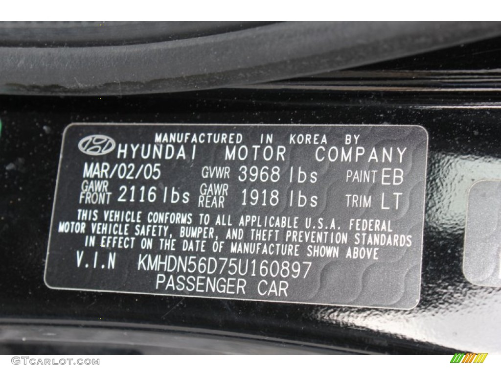2005 Hyundai Elantra GLS Hatchback Color Code Photos