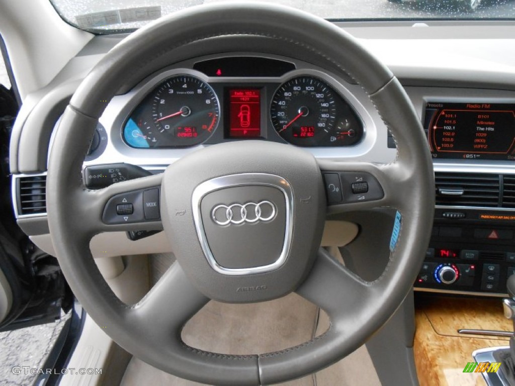 2009 Audi A6 3.0T quattro Sedan Cardamom Beige Steering Wheel Photo #77806769