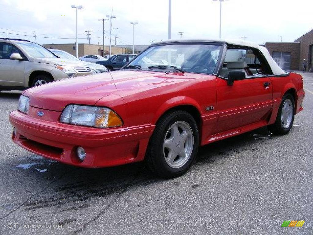 1991 Mustang GT Convertible - Medium Red / White/Scarlet Red photo #7