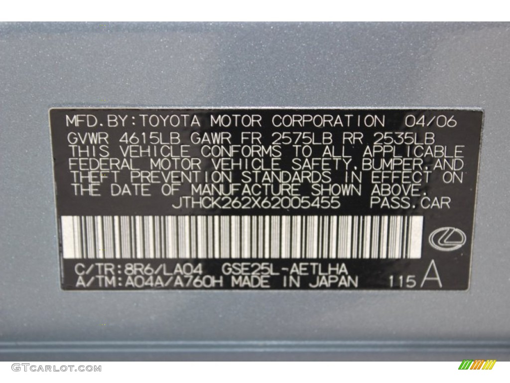 2006 Lexus IS 250 AWD Color Code Photos