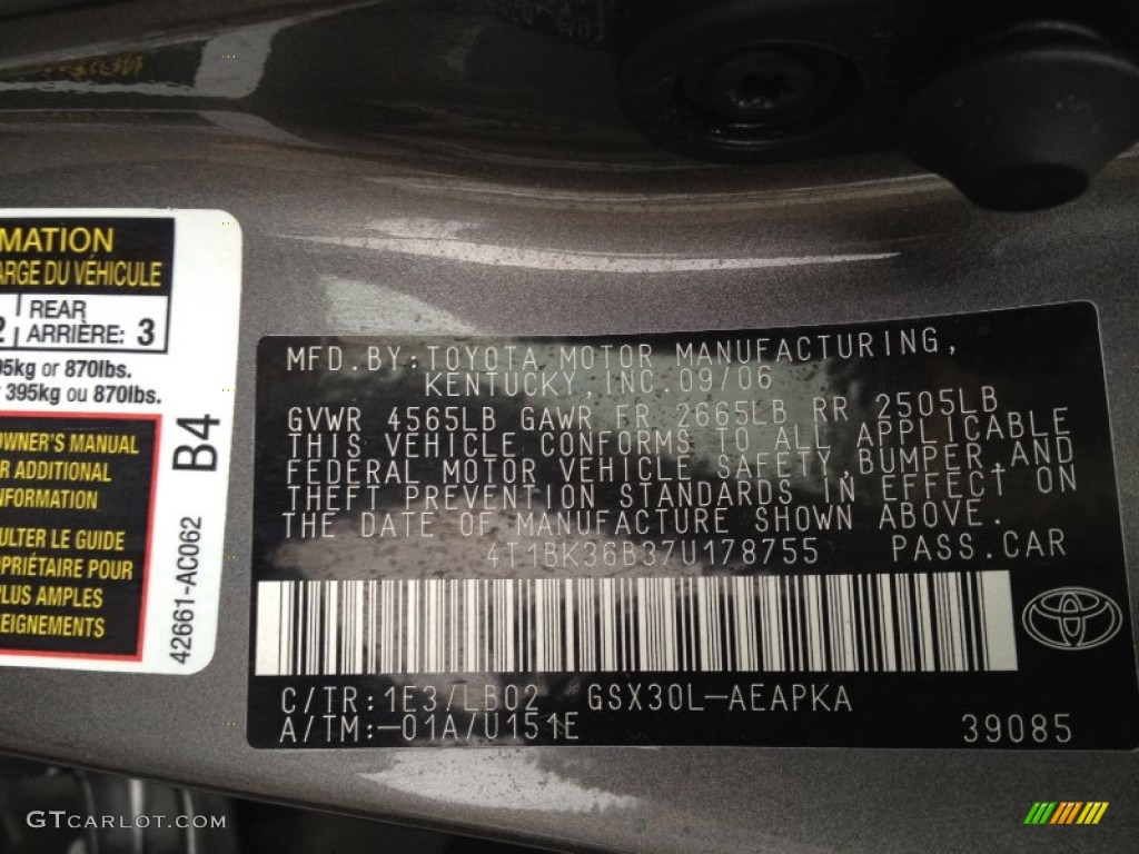 2007 Avalon Color Code 1E3 for Phantom Gray Pearl Photo #77812718