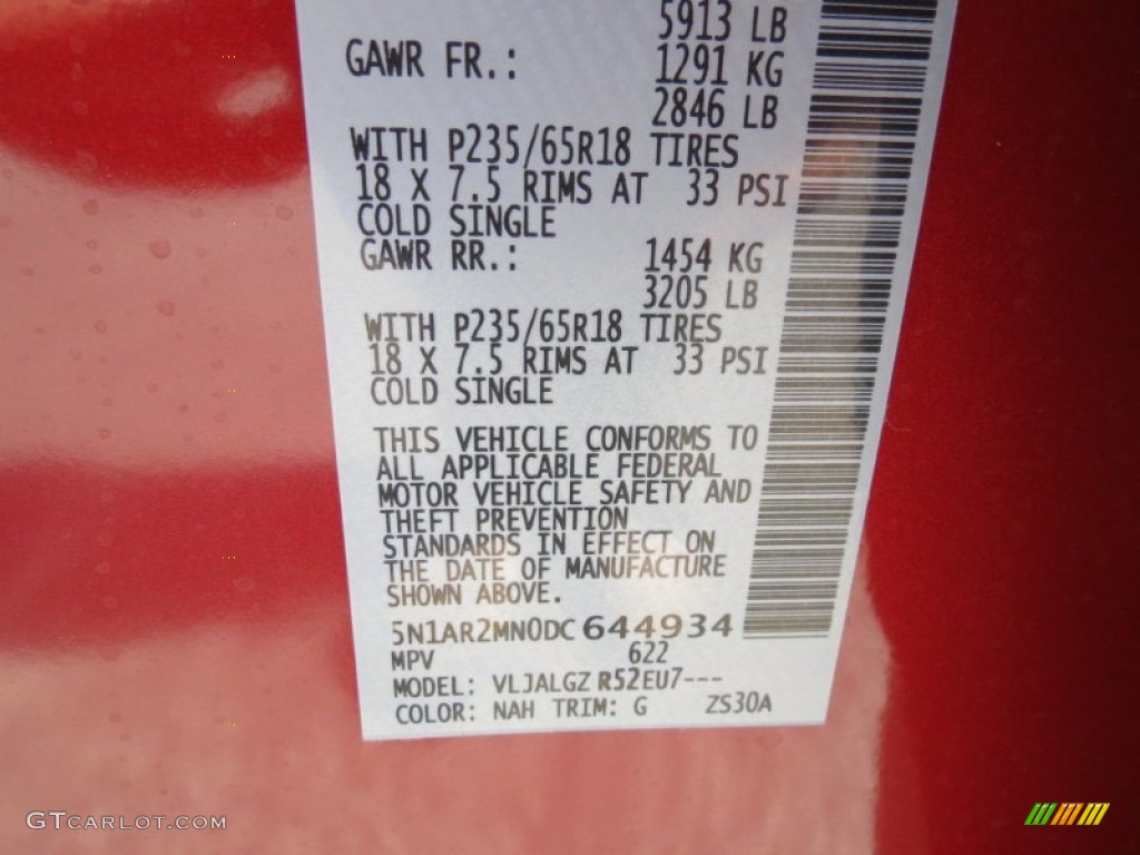 2013 Pathfinder Color Code NAH for Cayenne Red Photo #77815286