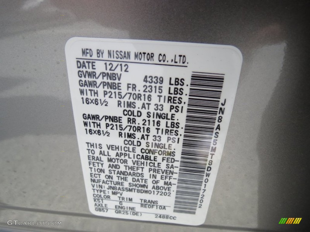 2013 Rogue Color Code K51 for Platinum Graphite Photo #77816312