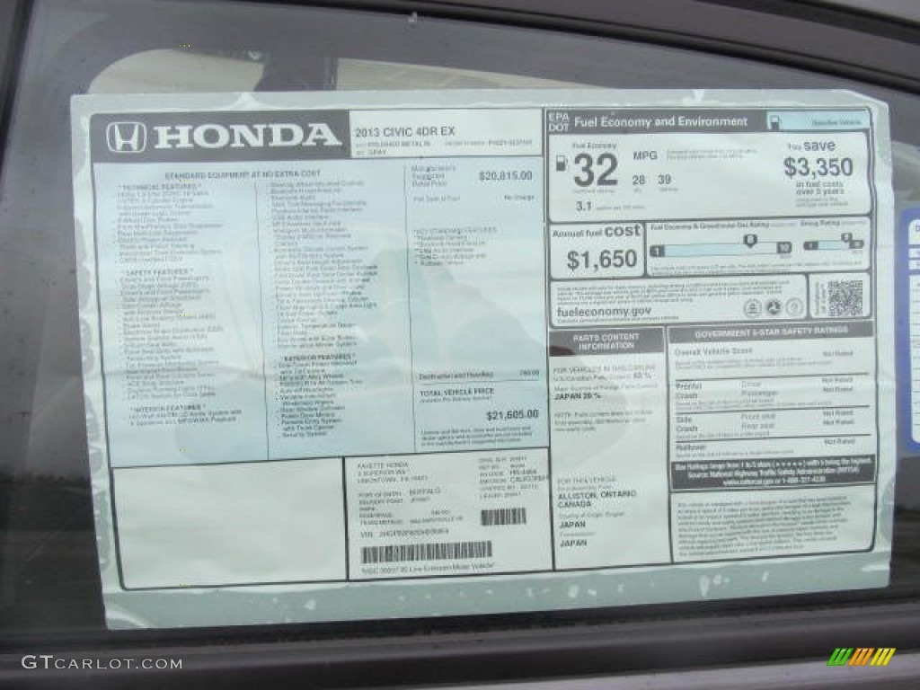 2013 Civic EX Sedan - Polished Metal Metallic / Gray photo #17