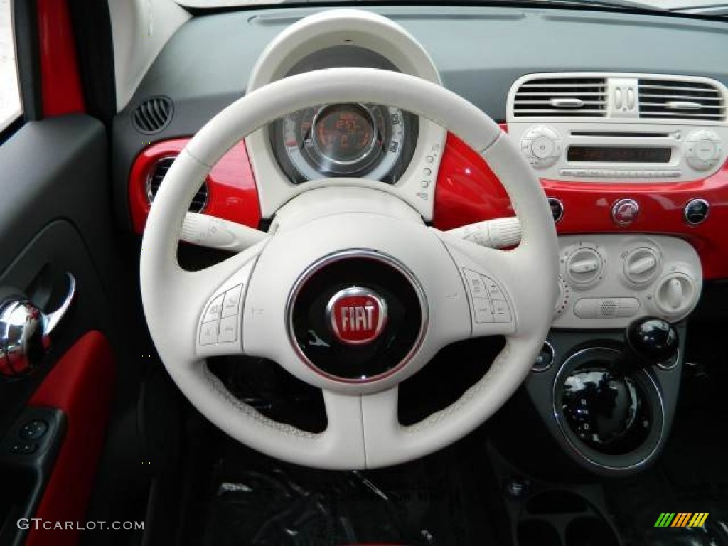 2013 Fiat 500 Pop Rosso/Avorio (Red/Ivory) Steering Wheel Photo #77826100