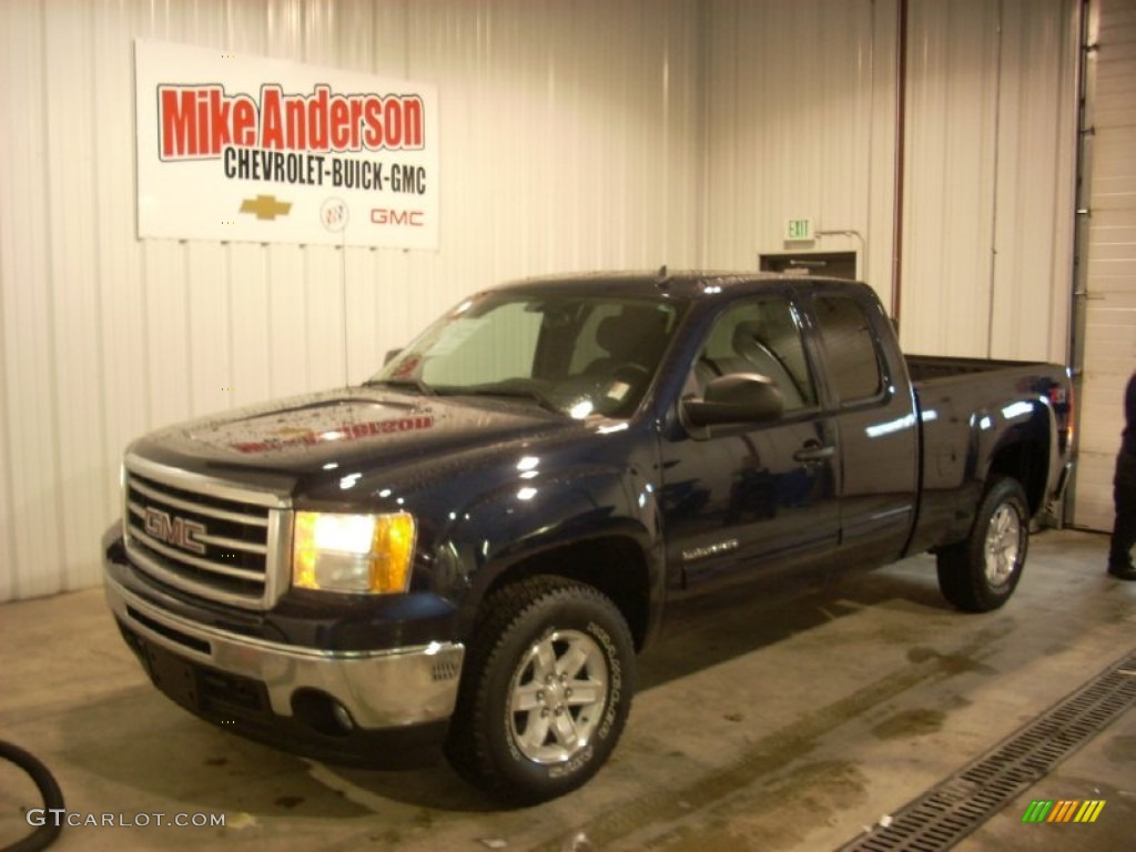 2012 Sierra 1500 SLE Extended Cab 4x4 - Midnight Blue Metallic / Ebony photo #1