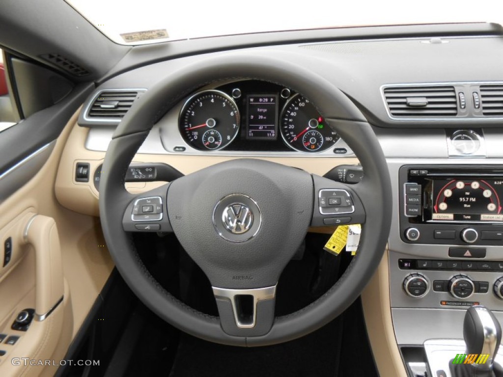 2013 Volkswagen CC Lux Desert Beige/Black Steering Wheel Photo #77832693