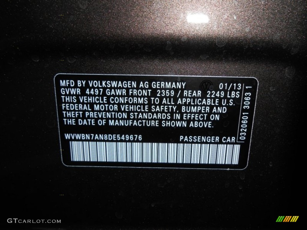 2013 Volkswagen CC R-Line Info Tag Photo #77833509