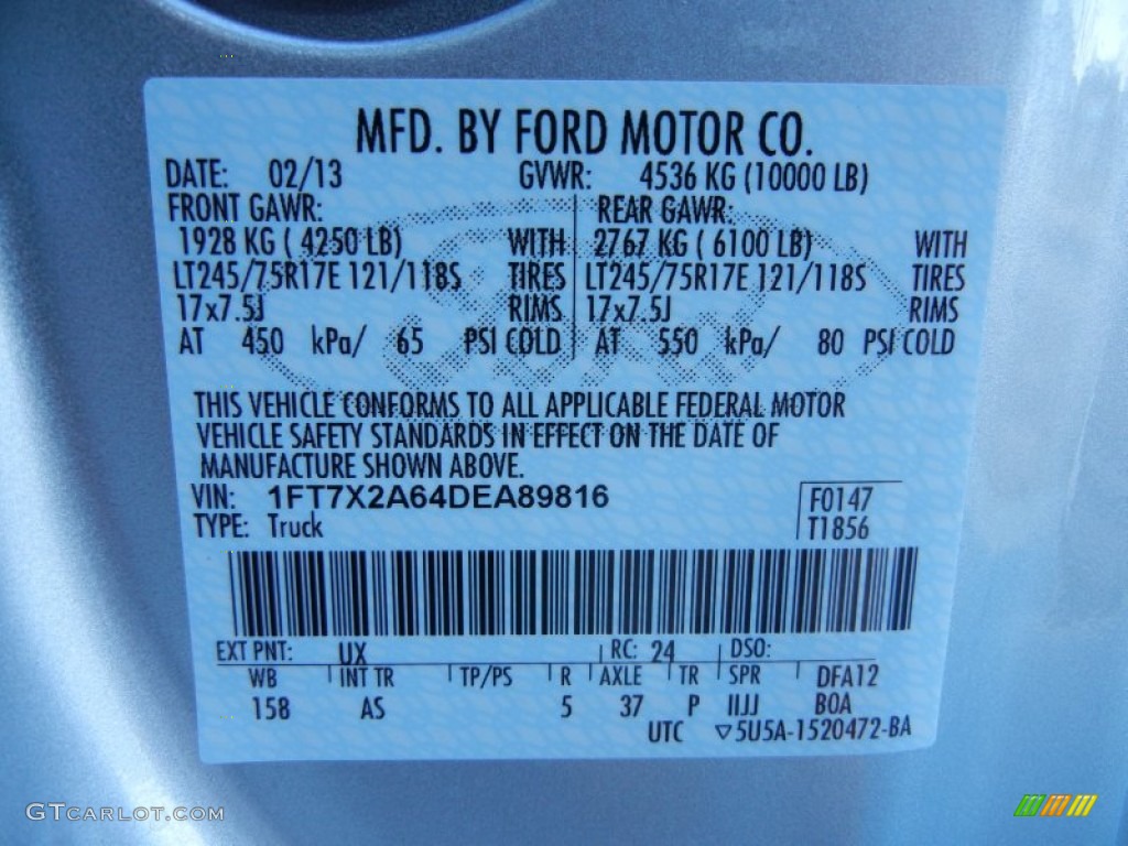 2013 Ford F250 Super Duty XL SuperCab Color Code Photos
