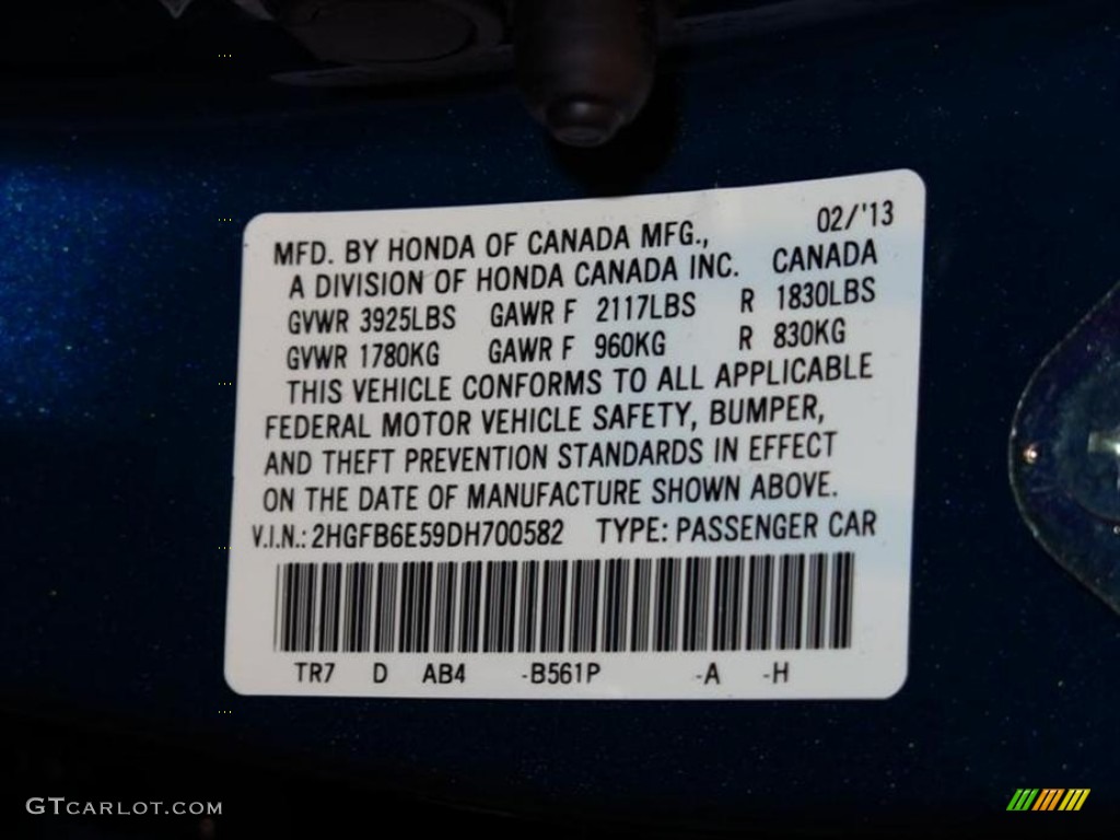2013 Civic Color Code B561P for Dyno Blue Pearl Photo #77842662