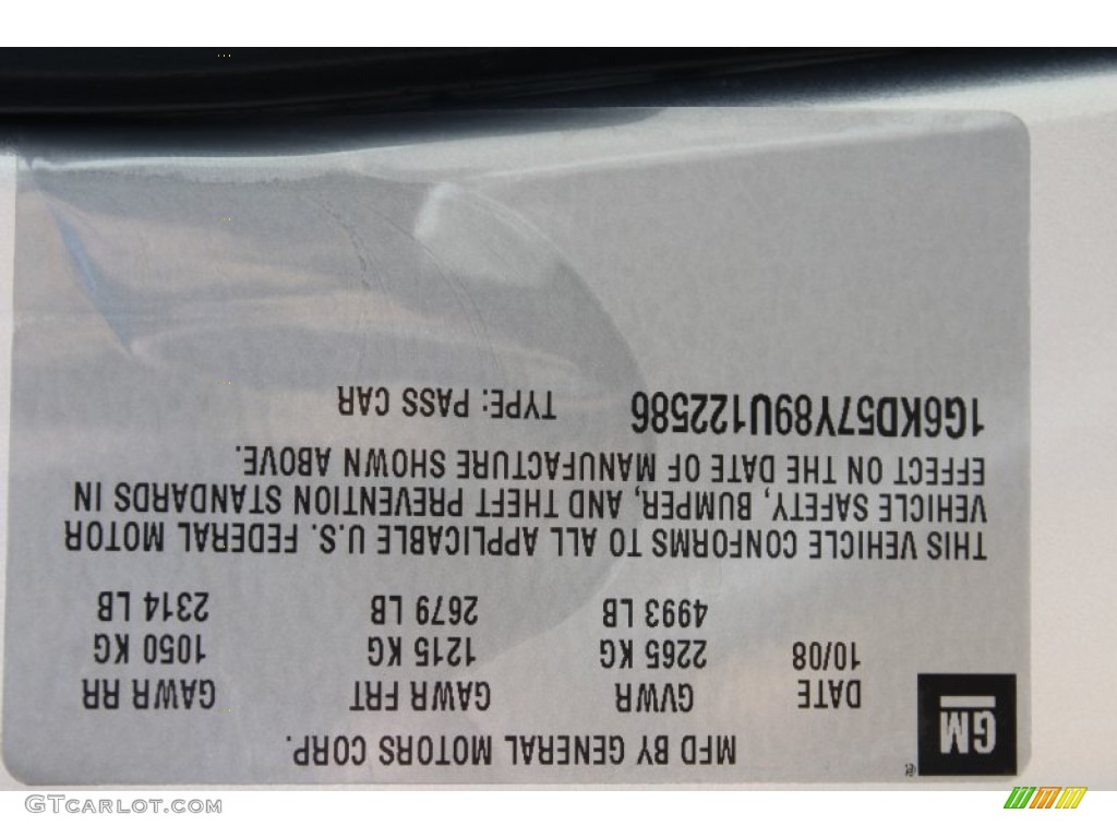 2009 Cadillac DTS Standard DTS Model Info Tag Photos