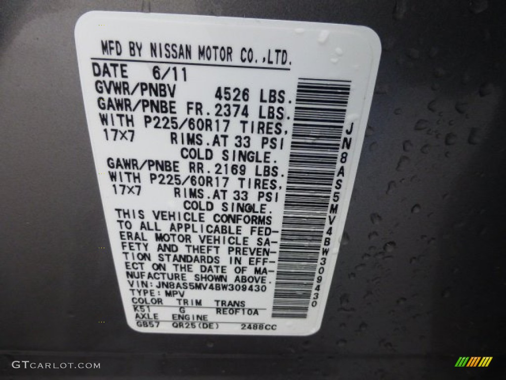2011 Rogue SV AWD - Platinum Graphite / Black photo #19