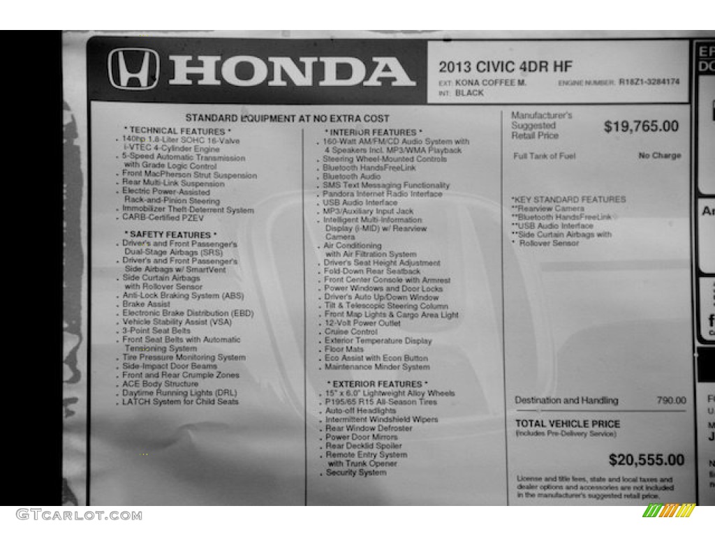 2013 Honda Civic HF Sedan Window Sticker Photo #77851029