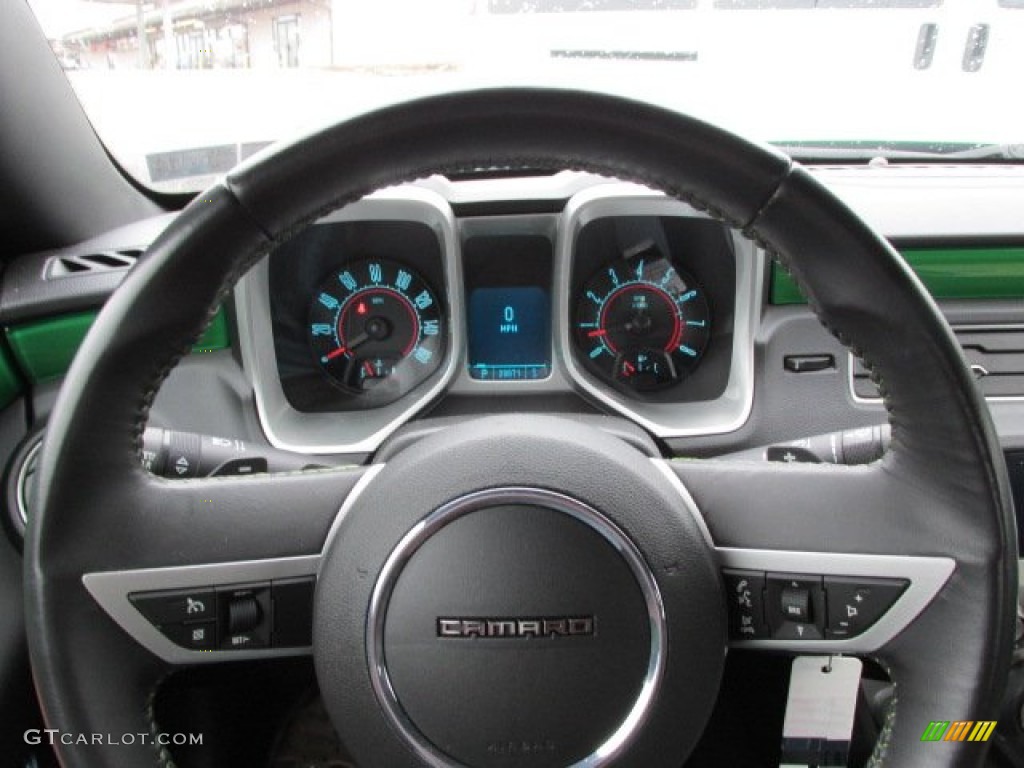 2010 Chevrolet Camaro LT Coupe Synergy Special Edition Black/Green Steering Wheel Photo #77856802