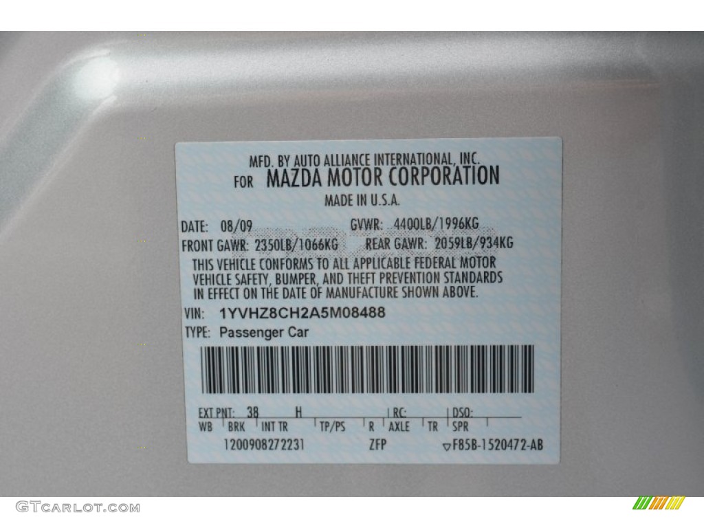 2010 Mazda MAZDA6 i Grand Touring Sedan Color Code Photos