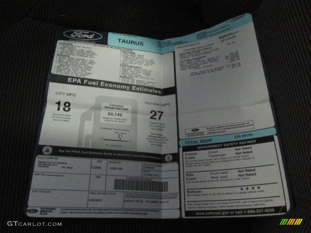 2011 Ford Taurus SEL Window Sticker Photos