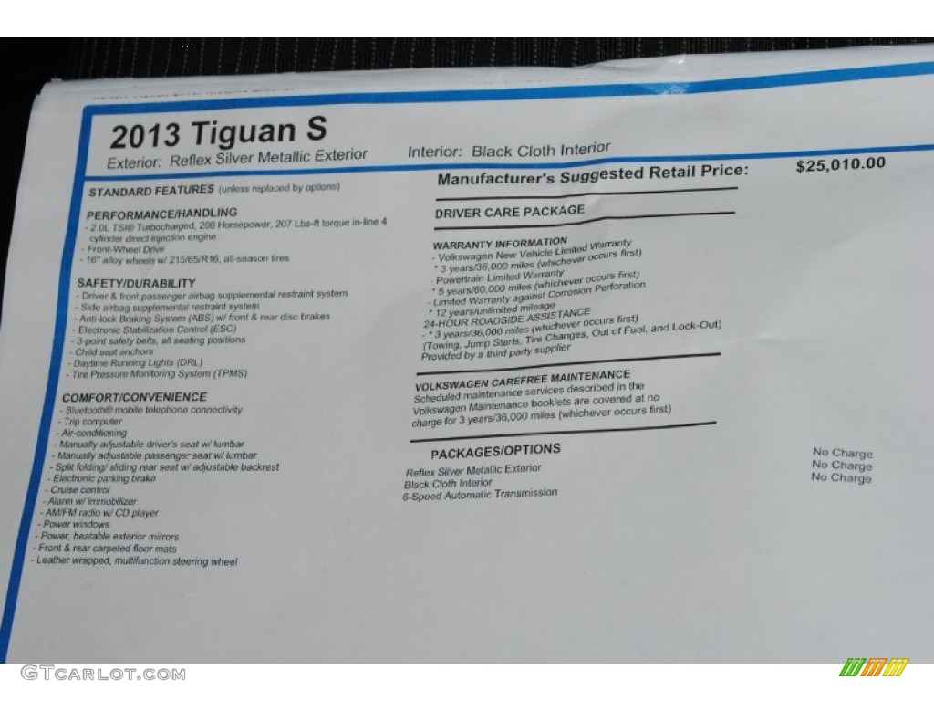 2013 Volkswagen Tiguan S Window Sticker Photo #77869076