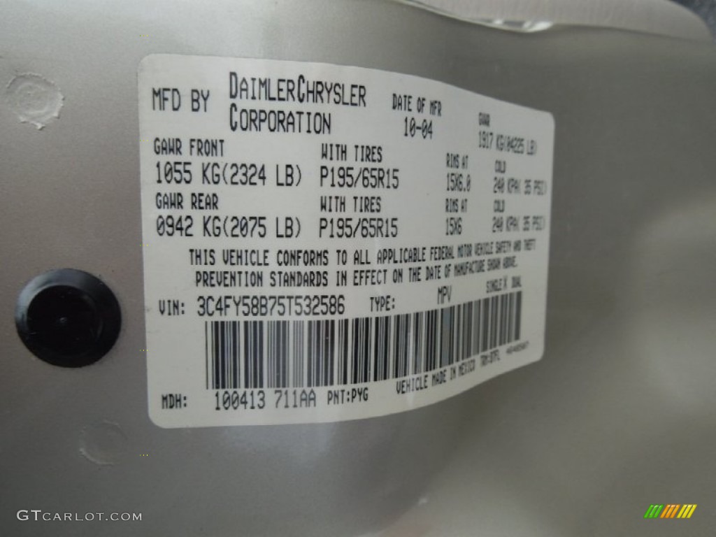 2005 PT Cruiser Color Code PYG for Linen Gold Metallic Pearl Photo #77869701