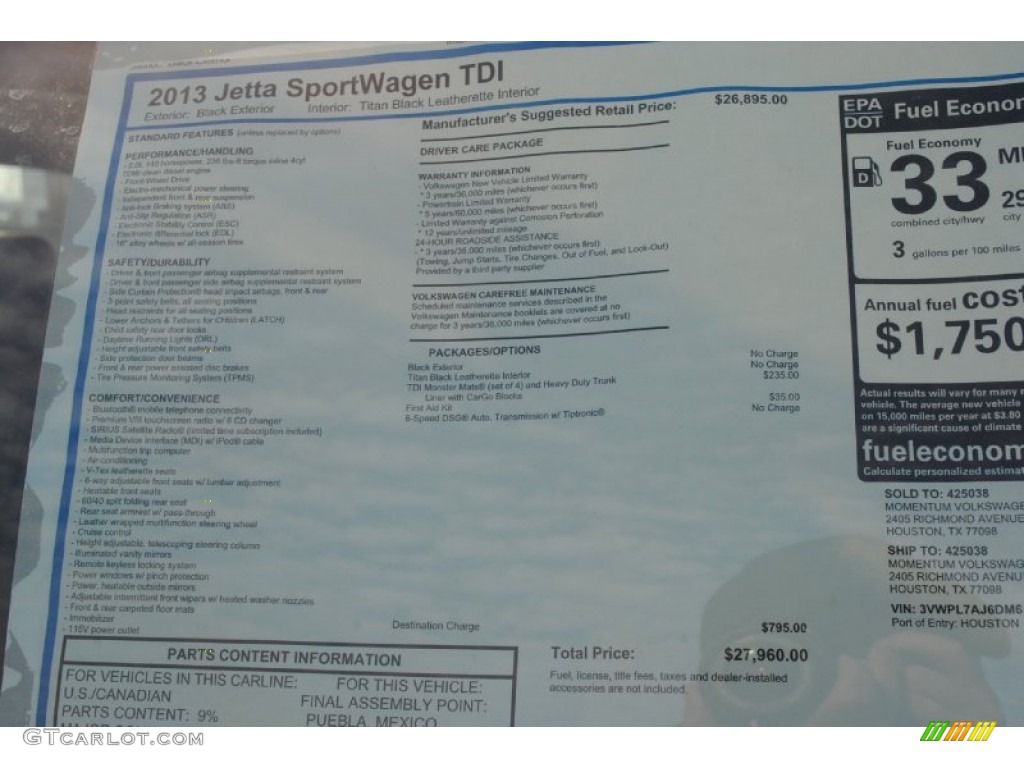 2013 Volkswagen Jetta TDI SportWagen Window Sticker Photo #77877724