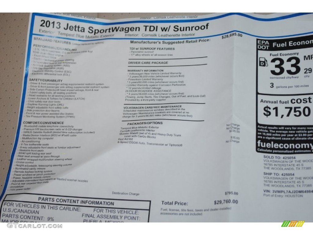 2013 Volkswagen Jetta TDI SportWagen Window Sticker Photo #77878029