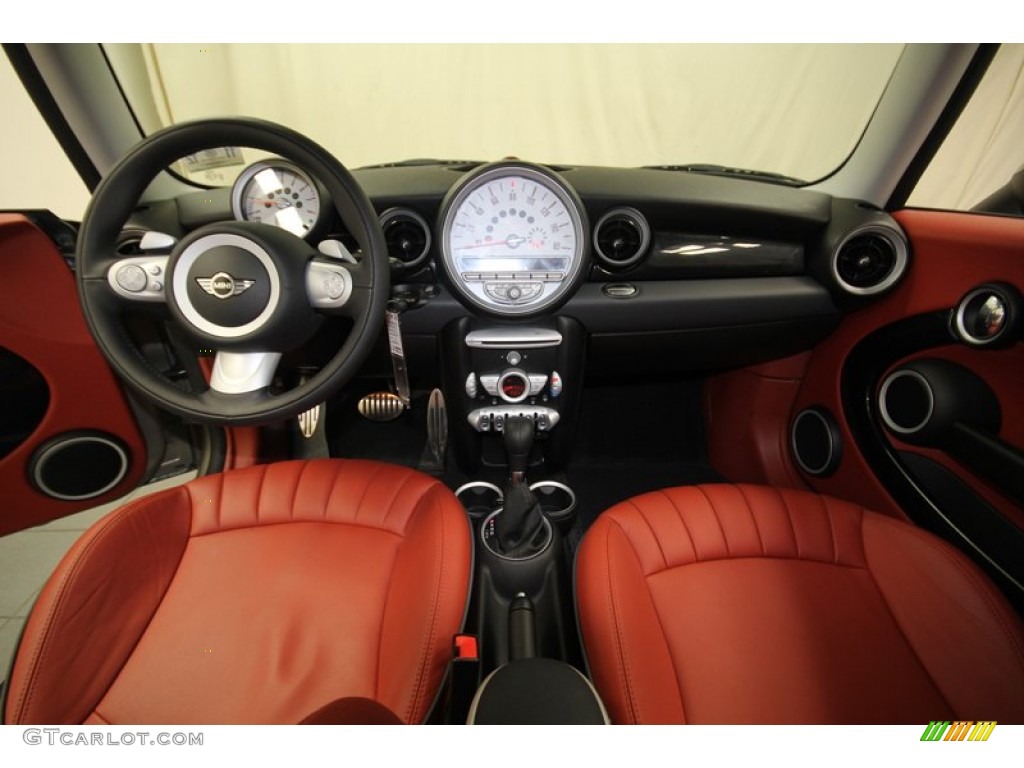 2009 Mini Cooper S Hardtop Lounge Redwood Red Leather Dashboard Photo #77879588