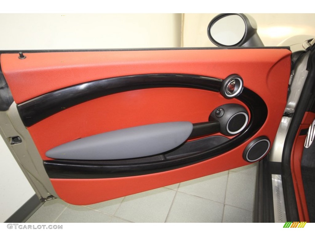 2009 Mini Cooper S Hardtop Lounge Redwood Red Leather Door Panel Photo #77879769