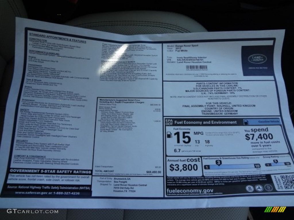2013 Land Rover Range Rover Sport HSE Window Sticker Photo #77881371