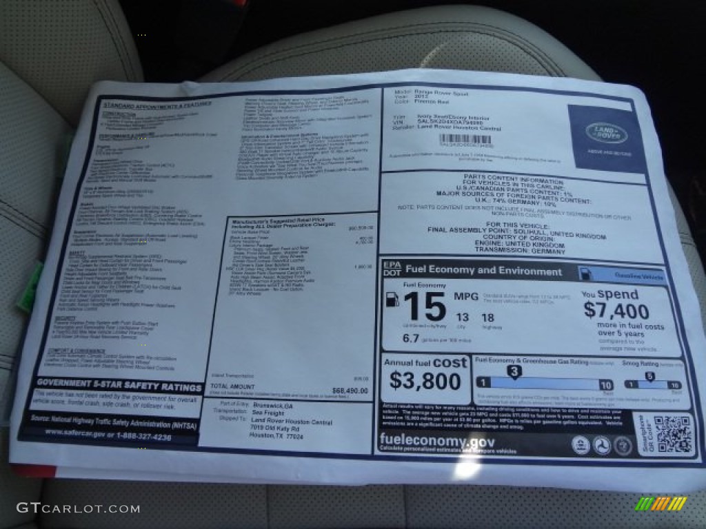 2013 Land Rover Range Rover Sport HSE Window Sticker Photo #77881785