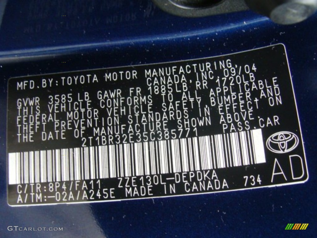 2005 Corolla Color Code 8P4 for Indigo Ink Pearl Photo #77884002