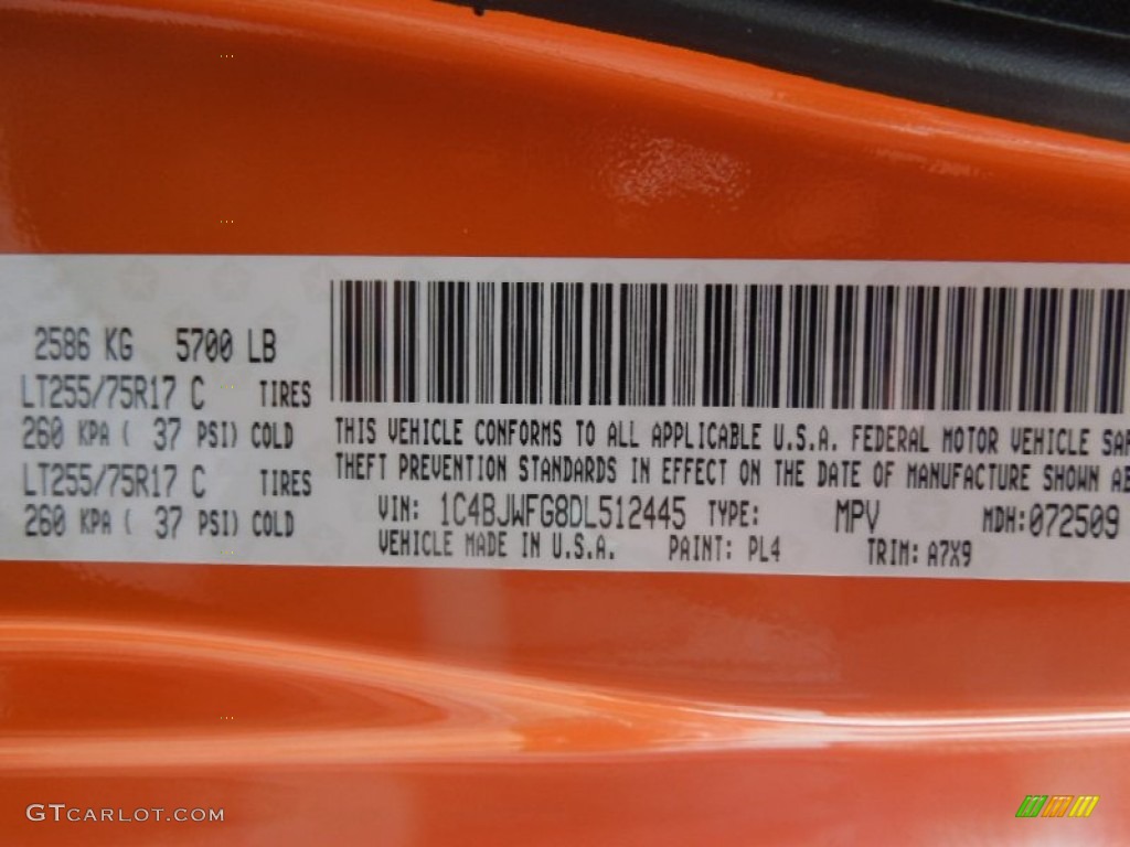 2013 Wrangler Unlimited Color Code PL4 for Crush Orange Photo #77887557