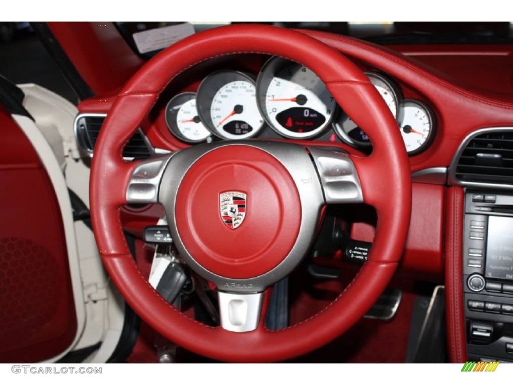2009 Porsche 911 Turbo Cabriolet Carrera Red Steering Wheel Photo #77888234