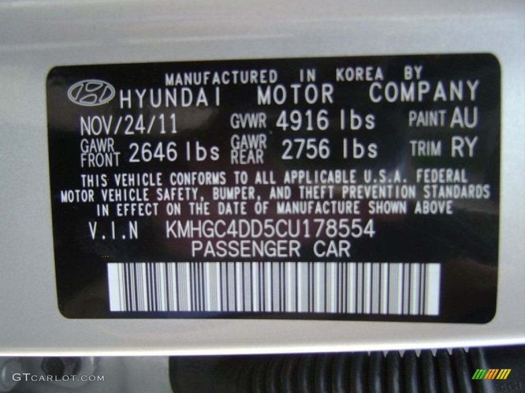 2012 Hyundai Genesis 3.8 Sedan Color Code Photos