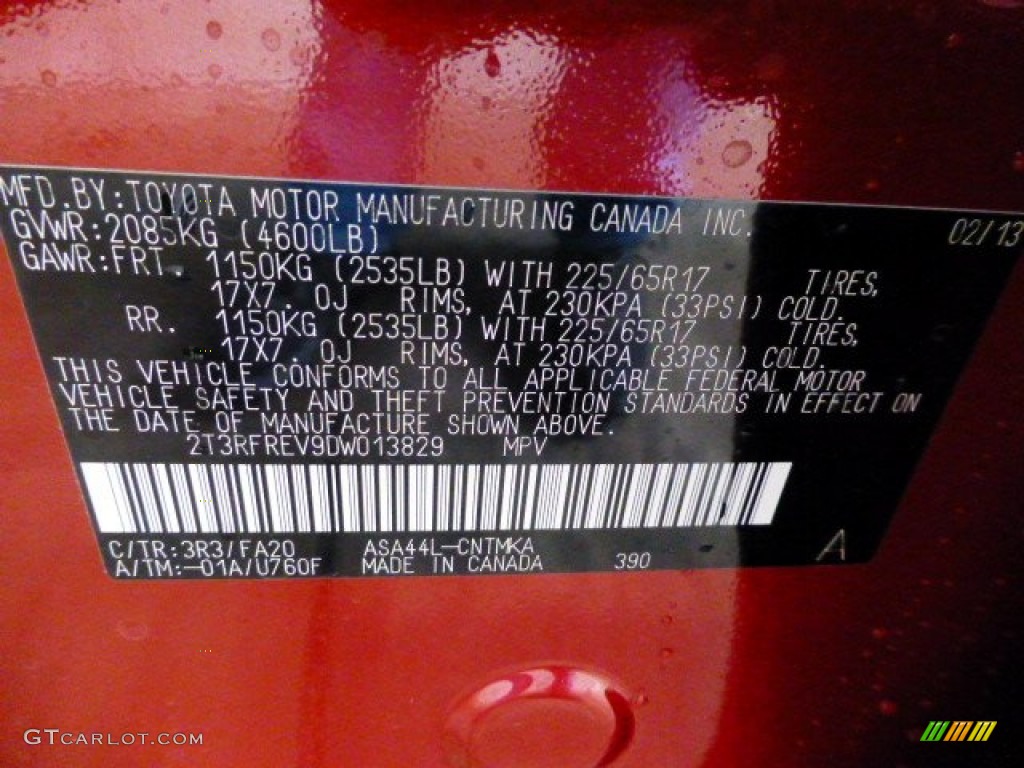 2013 RAV4 Color Code 3R3 for Barcelona Red Metallic Photo #77901952