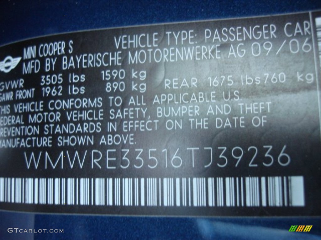 2006 Cooper S Hardtop - Space Blue Metallic / Panther Black photo #19