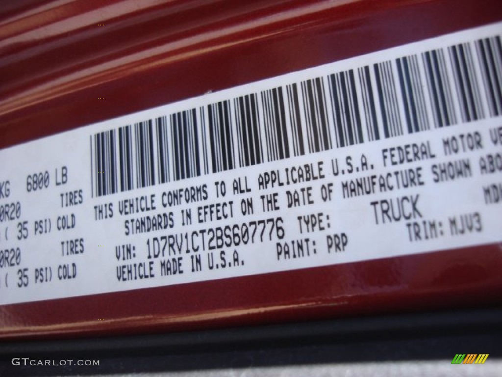 2011 Ram 1500 Color Code PRP for Deep Cherry Red Crystal Pearl Photo #77908270