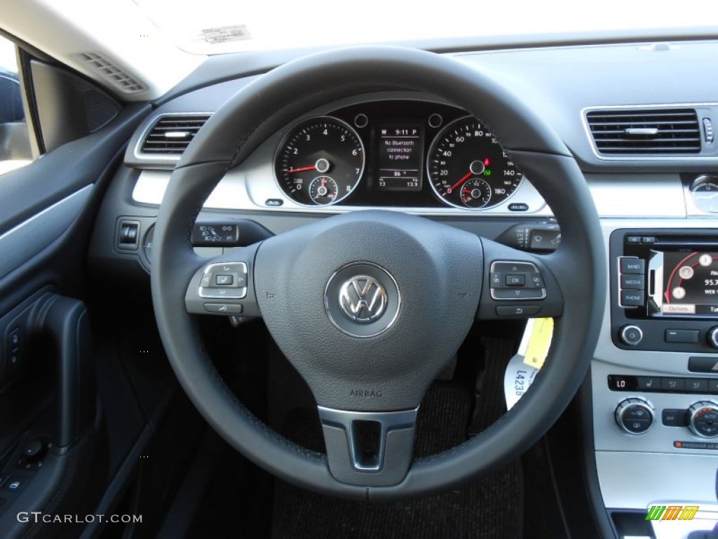2013 Volkswagen CC Sport Plus Black Steering Wheel Photo #77911345