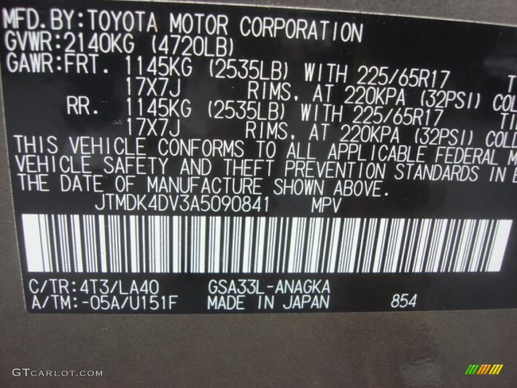 2010 RAV4 Color Code 4T3 for Pyrite Metallic Photo #77913913
