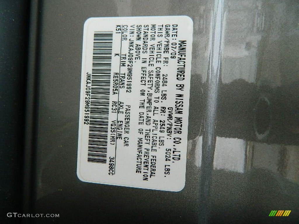 2009 Infiniti EX 35 AWD Color Code Photos